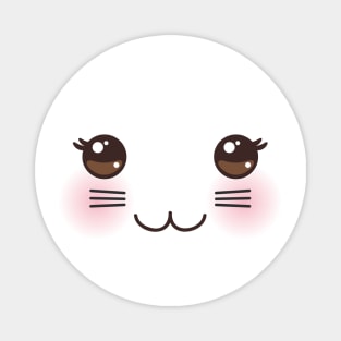 Kawaii funny cat muzzle with pink cheeks and big black eyes Magnet